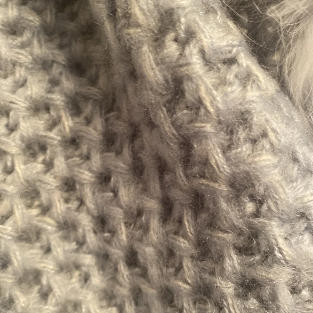 Tom And‎ Eva Scarf/Shall Knit Rabbit Fur Trim Dusty Blue EUC
